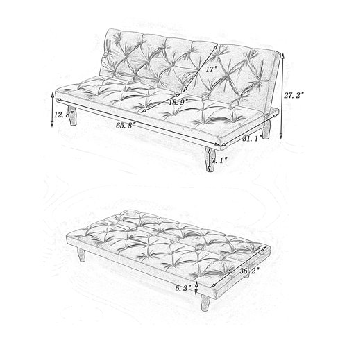 Smartmonkey 65.81'' Velvet Tufted Back Convertible Sofa Wayfair